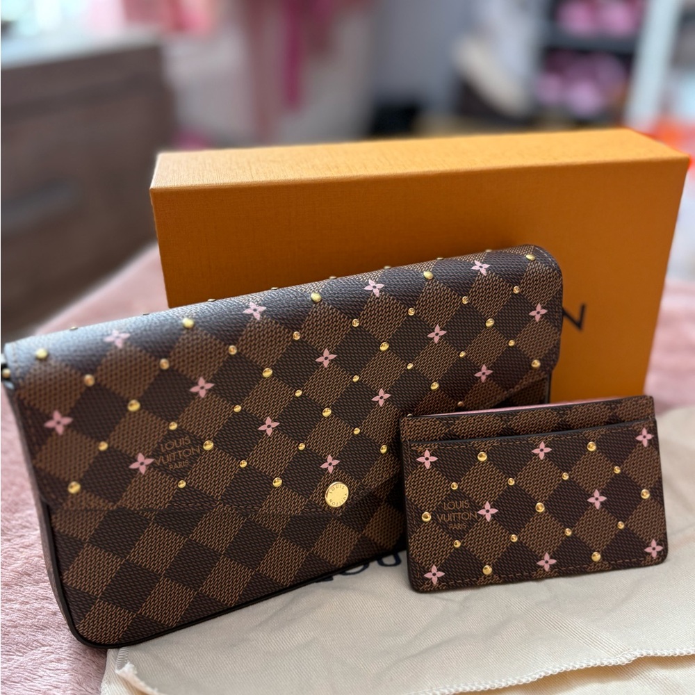 BUNDLE—Louis Vuitton Brown and Pink Pochette Felice & Damier Ebene